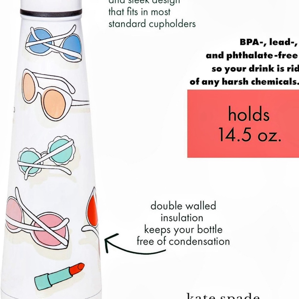 Kate Spade New York White Insulated Stainless Steel Water Bottle, 14.5 - Picture 2 of 8